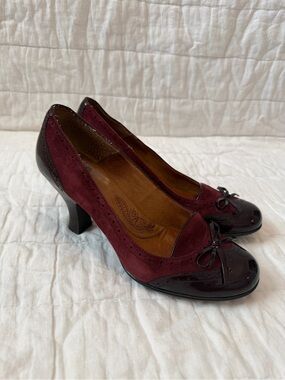 Söfft Vintage Leather and Suede Burgundy Red Pinup Pumps Bow Heels